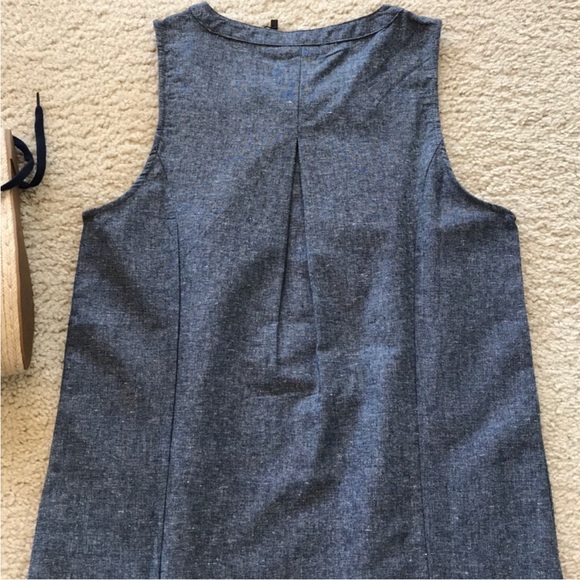 Chambray, Ruffle Front Sleeveless Dress in Indigo - Picture 5 of 5